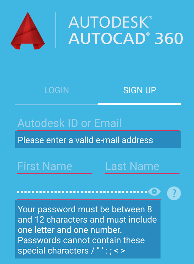 Autodesk / Autocad 360 for Android: Maximum length of 12 characters