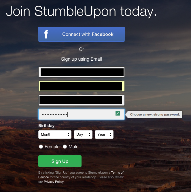 Stumbleupon password field